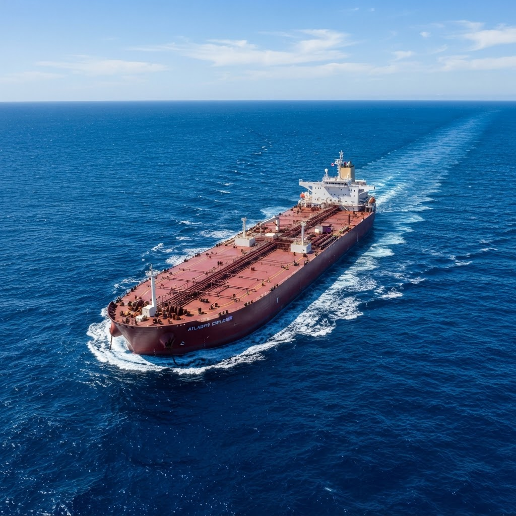 Crude oil tanker sailing on open ocean